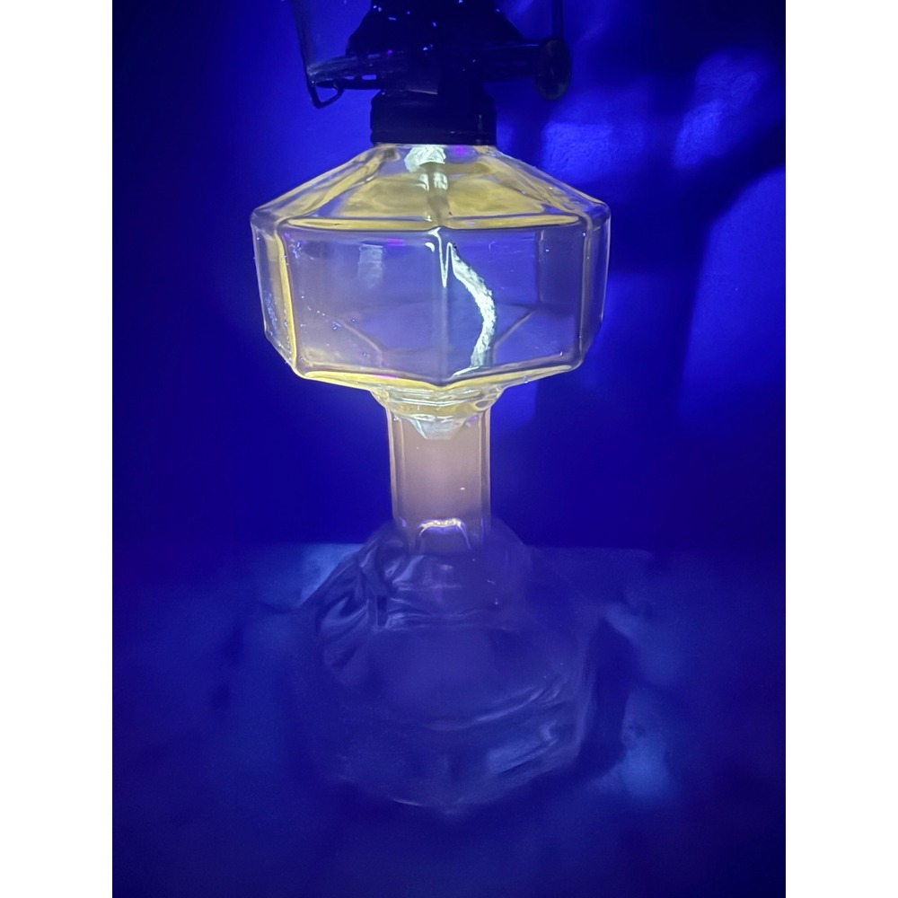 Vintage Grand Rapids Flame Light Pressed Glass Oil Lamp UV Reactive Farmhouse - Picture 8 of 15